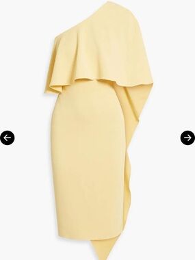 Badgley Mischka Lemon One-Shoulder Ruffle Midi Dress